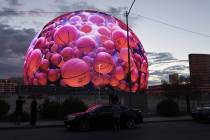 The Sphere is shown off Manhattan Street near the Strip in Las Vegas Wednesday, Aug. 16, 2023. ...