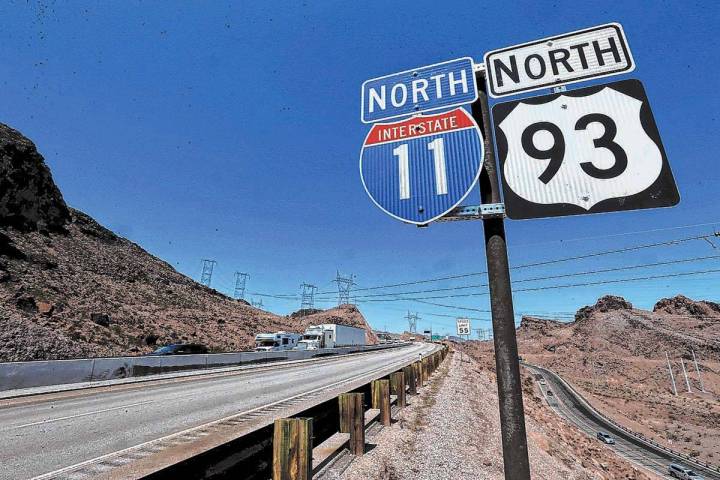 Interstate 11 near the Hoover Dam Bypass Bridge. (K.M. Cannon/Las Vegas Review-Journal)